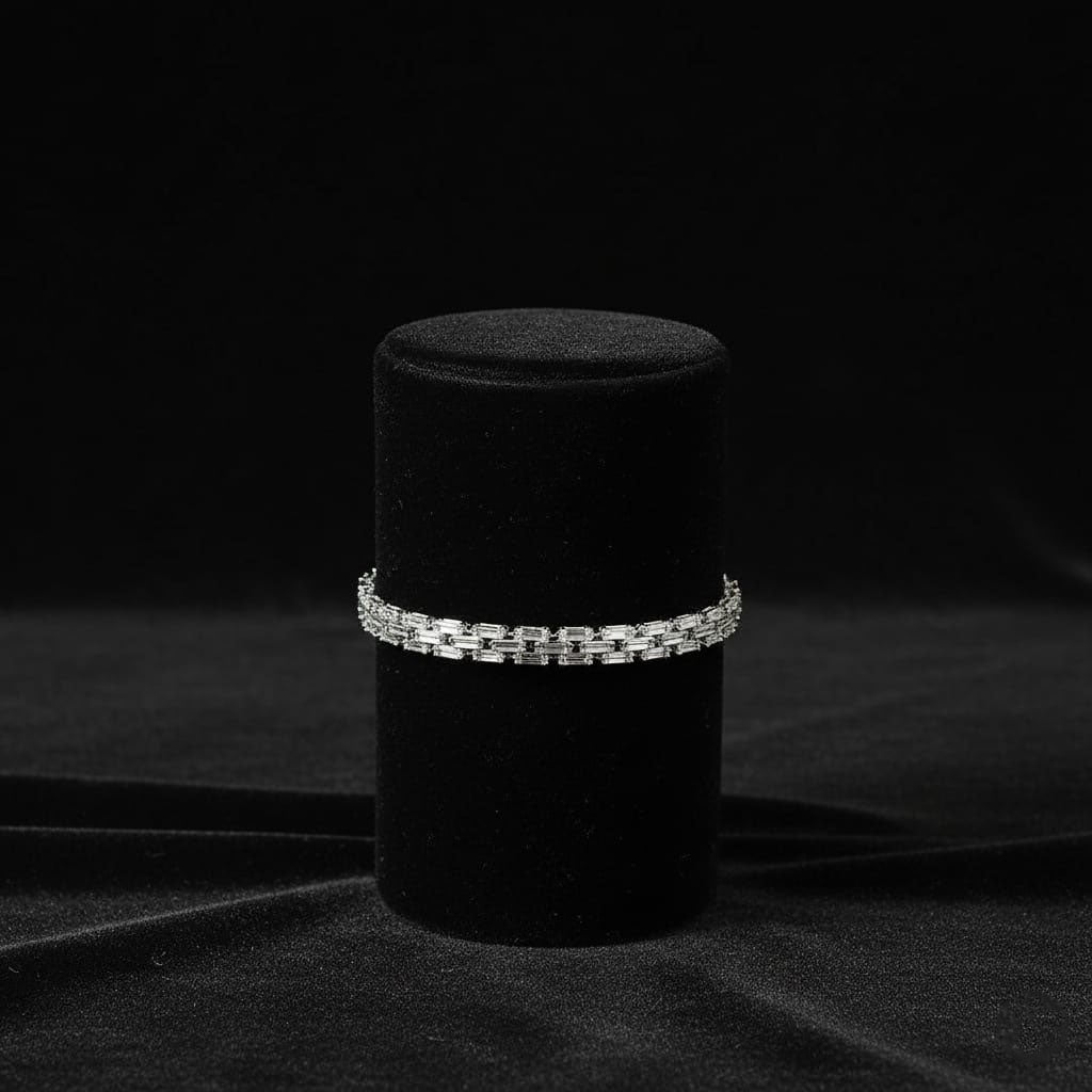 JewelMaze Silver Plated Crystal Stone 3 Line Bracelet - 1404924SL