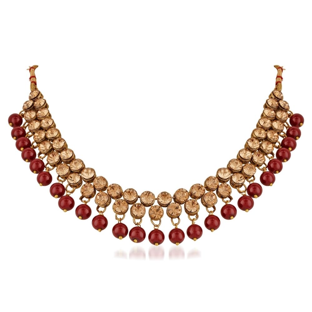 JewelMaze Premium Polki Kundan Multi-Layer Bridal Necklace Set