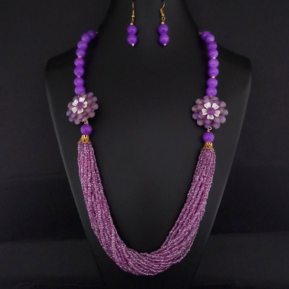 JewelMaze Beaded Multi-Strand Necklace with Flower Embellishments