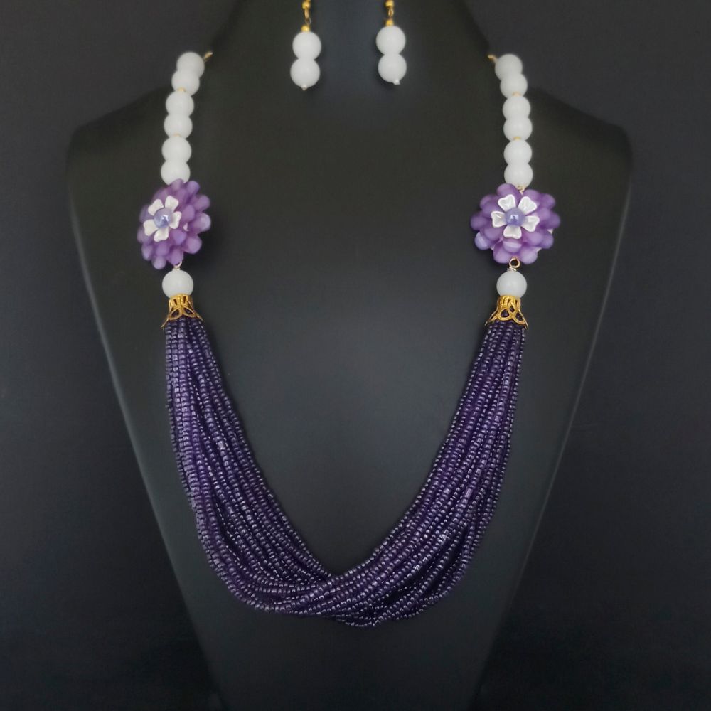 JewelMaze Beaded Multi-Strand Necklace with Flower Embellishments