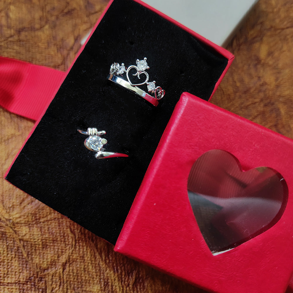 Jewelmaze Rhodium Plated Solitaire Couple Ring Set ( Assorted ) - 1506921