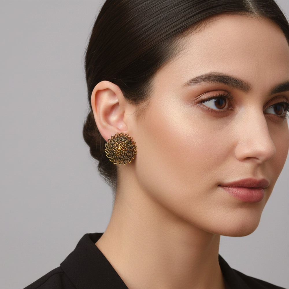 JewelMaze Set of 5 Antique Gold Plated Earring Stud Combo