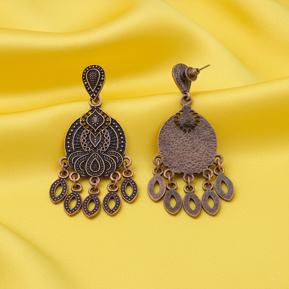 Jewelmaze Antique Copper Finish Dangler Earrings