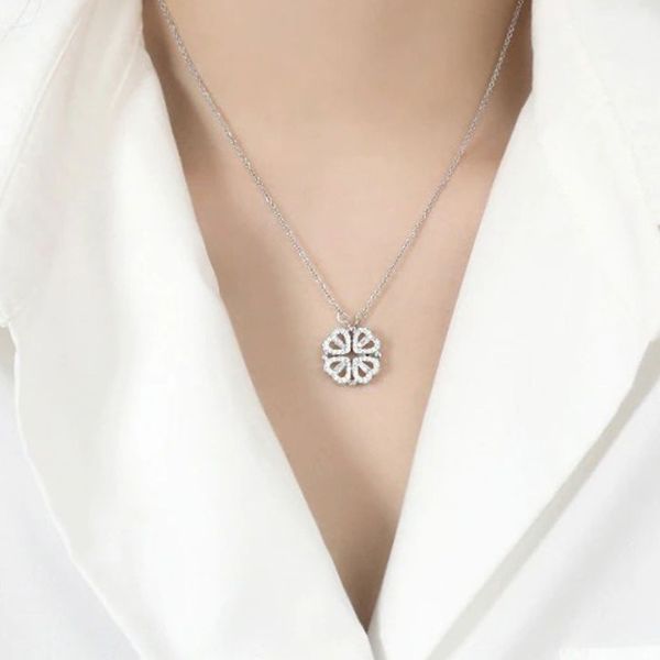 JewelMaze Hyacinth 4-pcs Zircon Heart Magnetic Clover Necklace - NS10186A