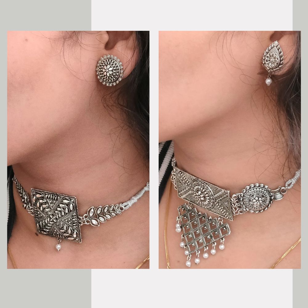 JewelMaze Set Of 2 Oxidized Necklace Combo - 1005293