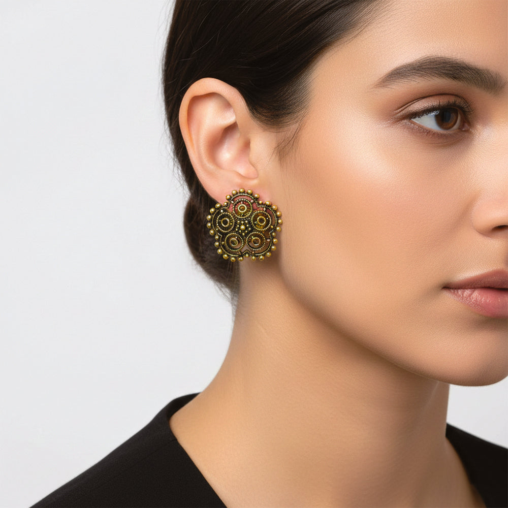 JewelMaze Set of 5 Antique Gold Plated Stud Earring Combo