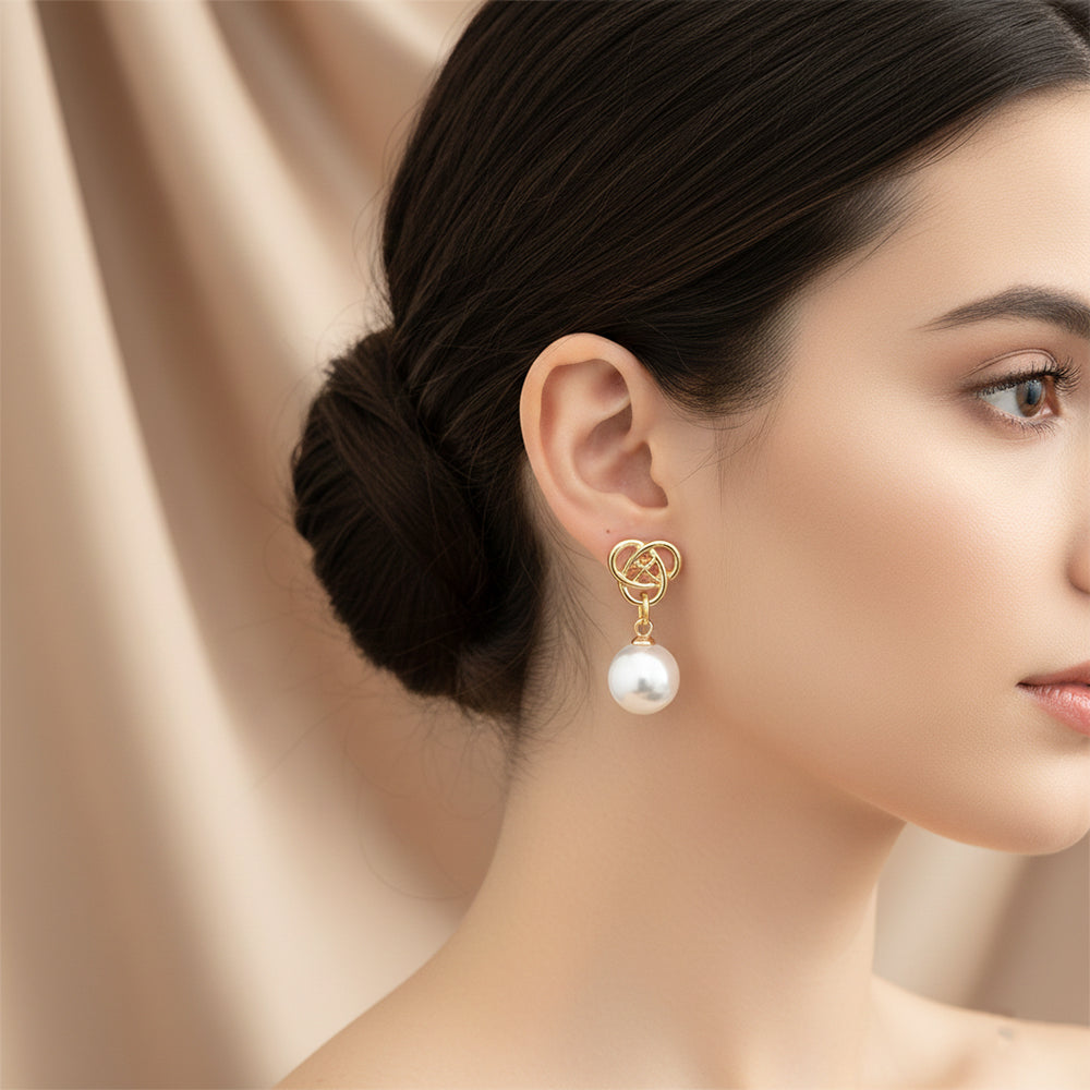 JewelMaze Set of 6 Gold And Silver Plated Pearl Drop Earrings Combo