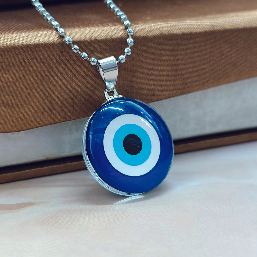 JewelMaze Glass Framed Evil Eye Locket Chain Pendant