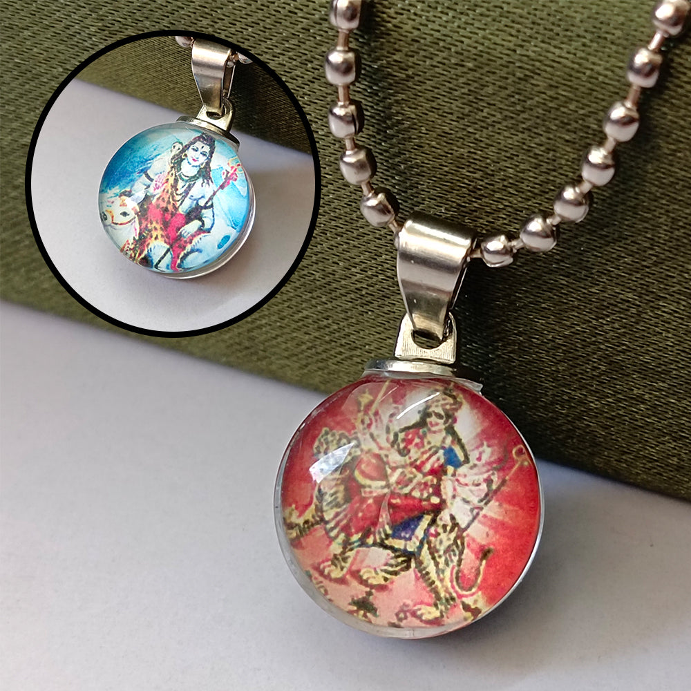JewelMaze Shiv And Devi Durga Shakti Maa Chain Pendant