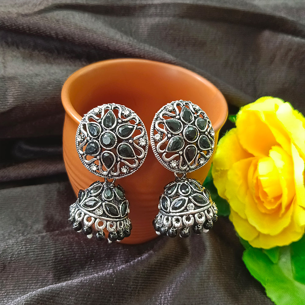 JewelMaze Oxidised Plated Jhumkis Earrings