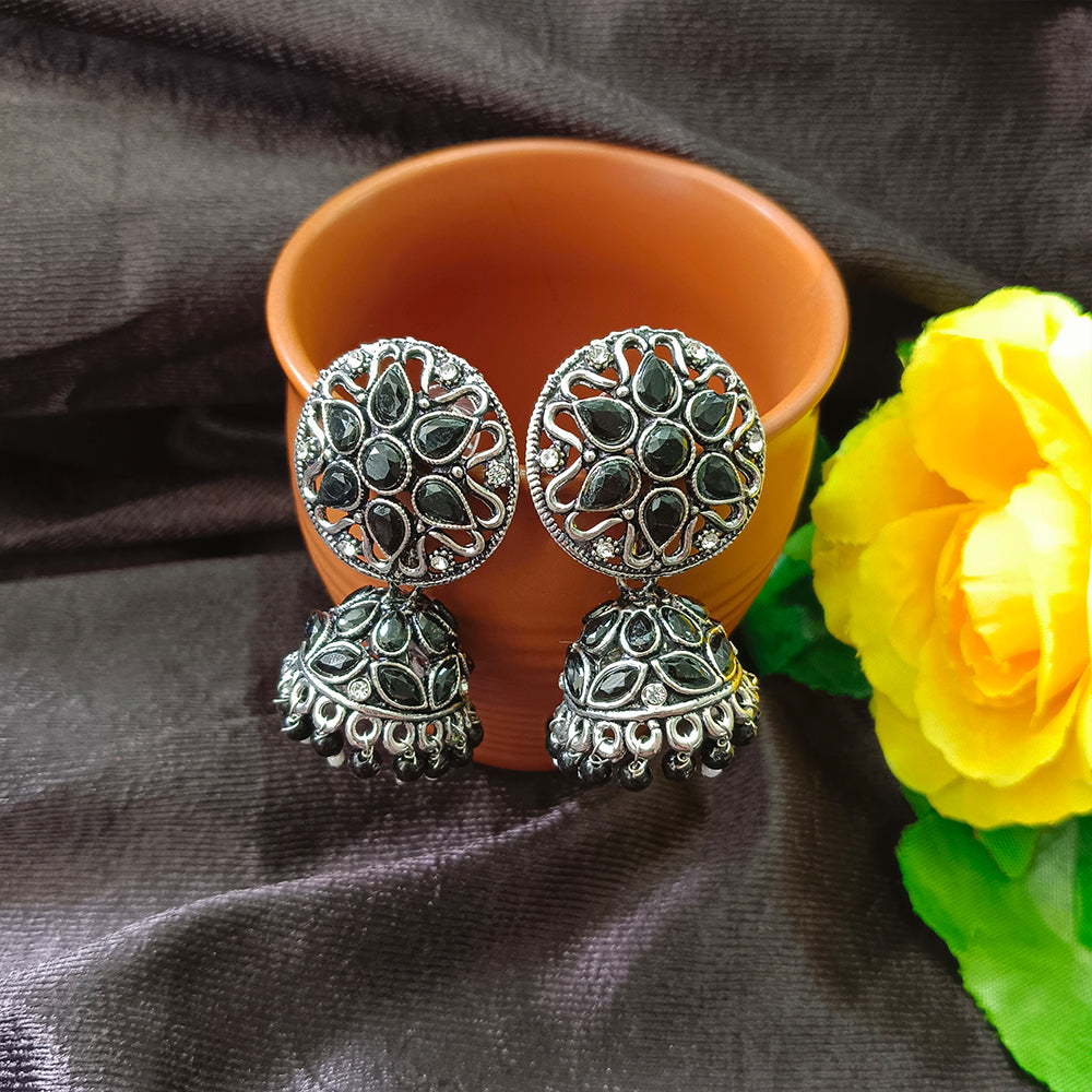 JewelMaze Oxidised Plated Jhumkis Earrings