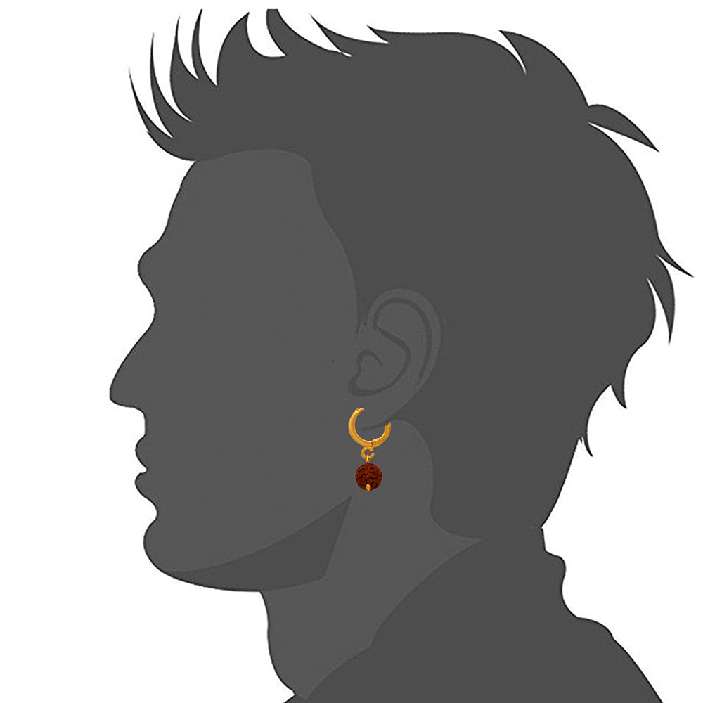 Mahi Gold Plated Lord Shiva Rudraksh Drop Piercing Singel Mens Earrings (BB1101012G)