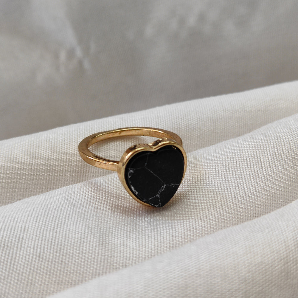 Bhavi Jewels Gold Plated Black Heart Turquoise Finger Ring - 1505579A