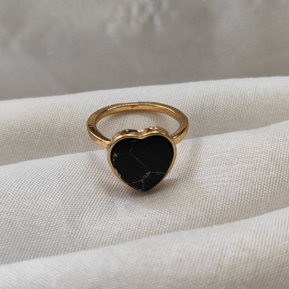 Bhavi Jewels Gold Plated Black Heart Turquoise Finger Ring - 1505579A