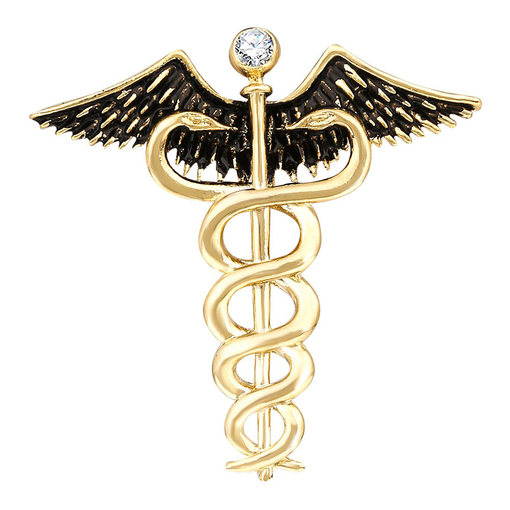 Mahi Gold Plated Caduceus Doctor's Brooch Lapel / Brooch Pin for Men (BP1101115G)