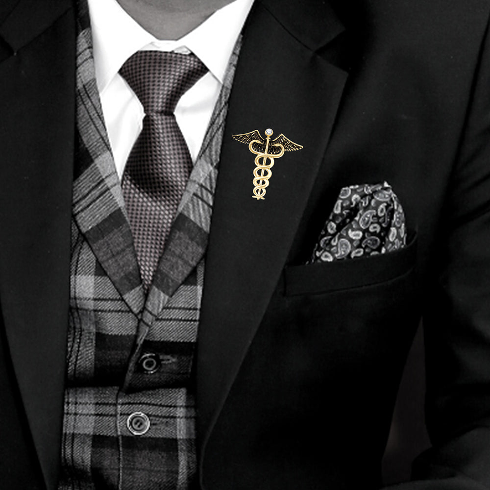 Mahi Gold Plated Caduceus Doctor's Brooch Lapel / Brooch Pin for Men (BP1101115G)