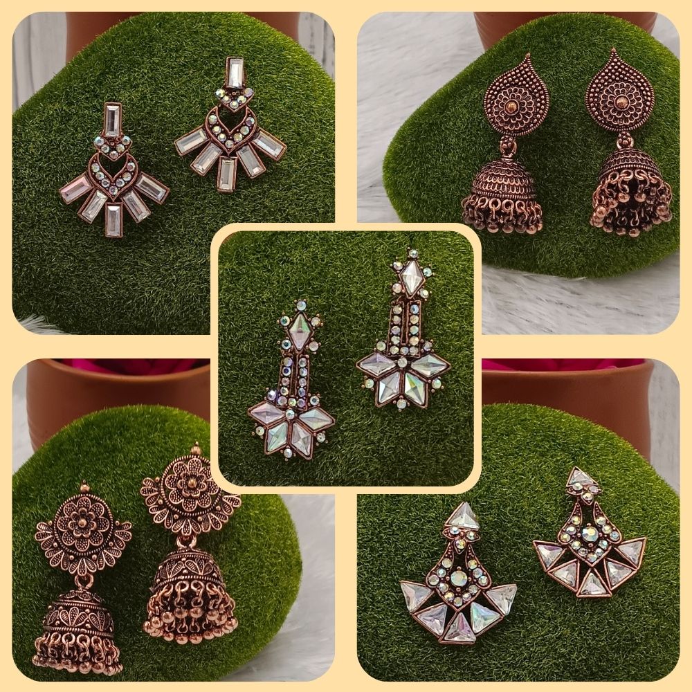Bhavi Jewels Set of 5 Copper Earrings Combo