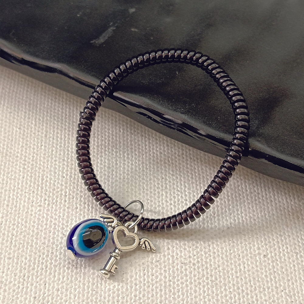 JewelMaze Pack Of 5 Evil Eye Beads Bracelet Combo ( Assorted Charms )