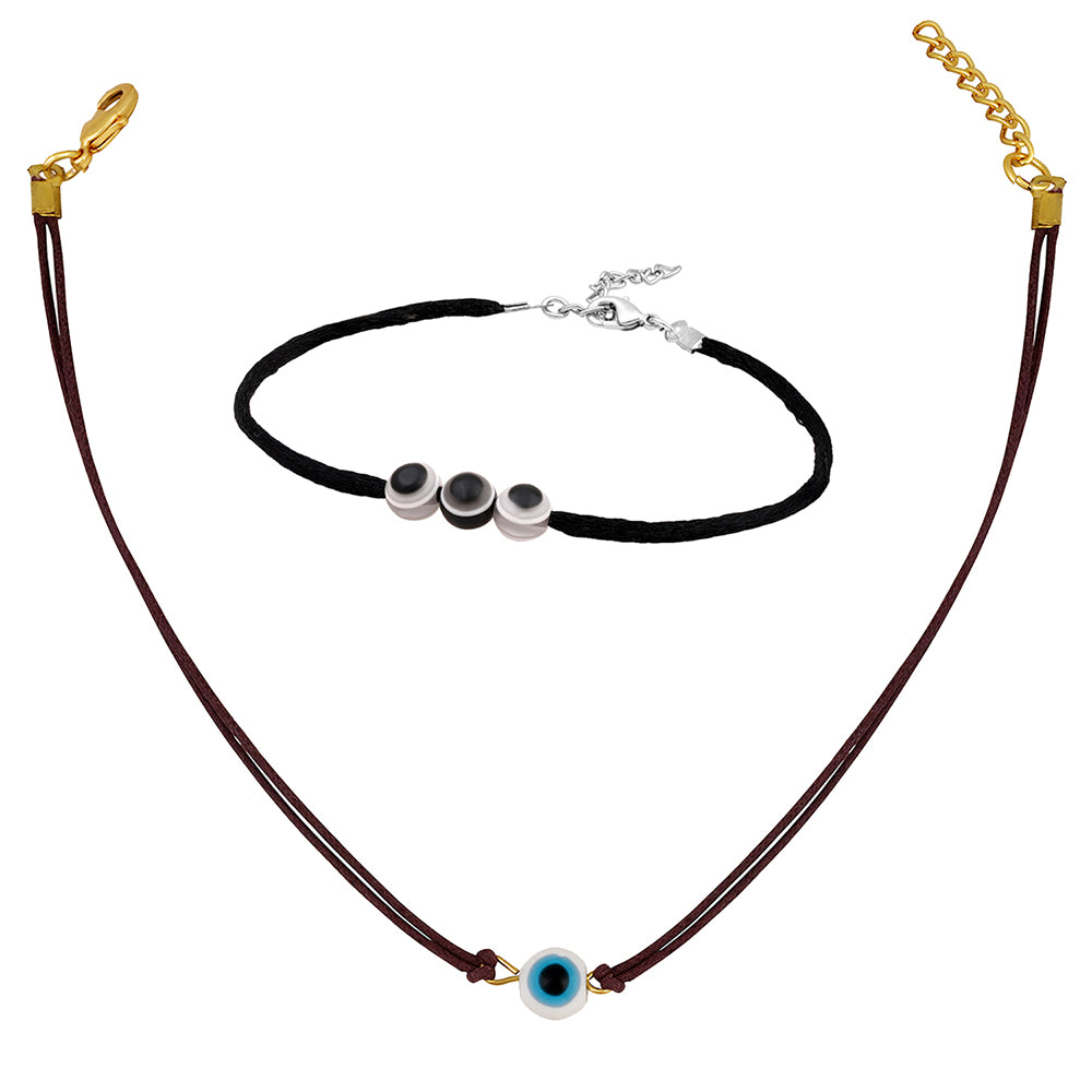 Mahi Combo of Evil Eye Necklace & Bracelet with Beads for Women (CO1105588M)