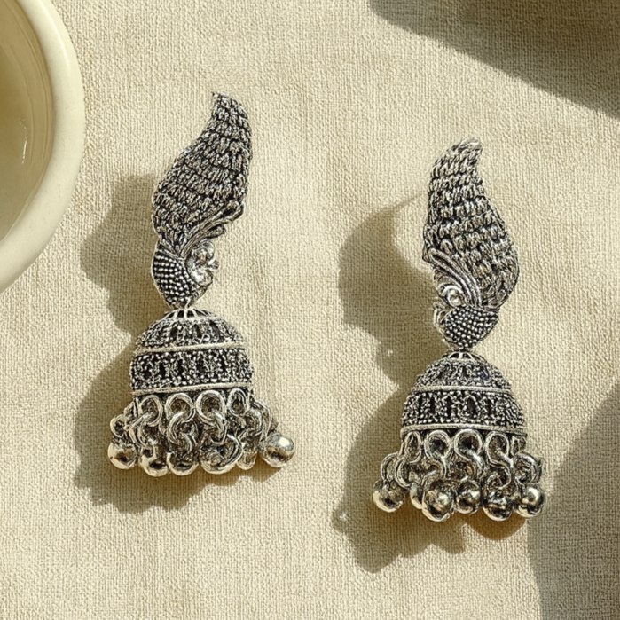 JewelMaze Oxidised Plated Jhumki Earrings - 1320013