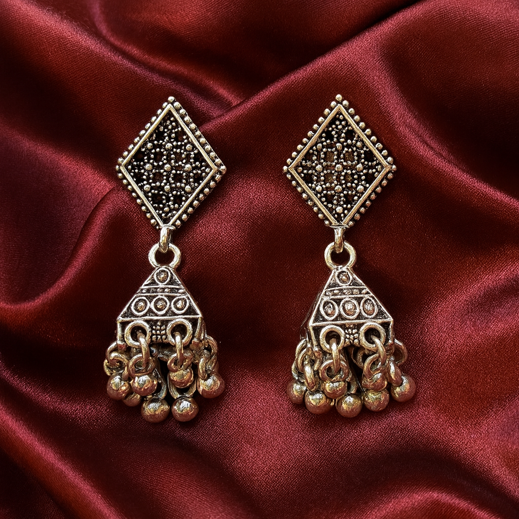 Jewelmaze Oxidised Plated Jhumki Earrings