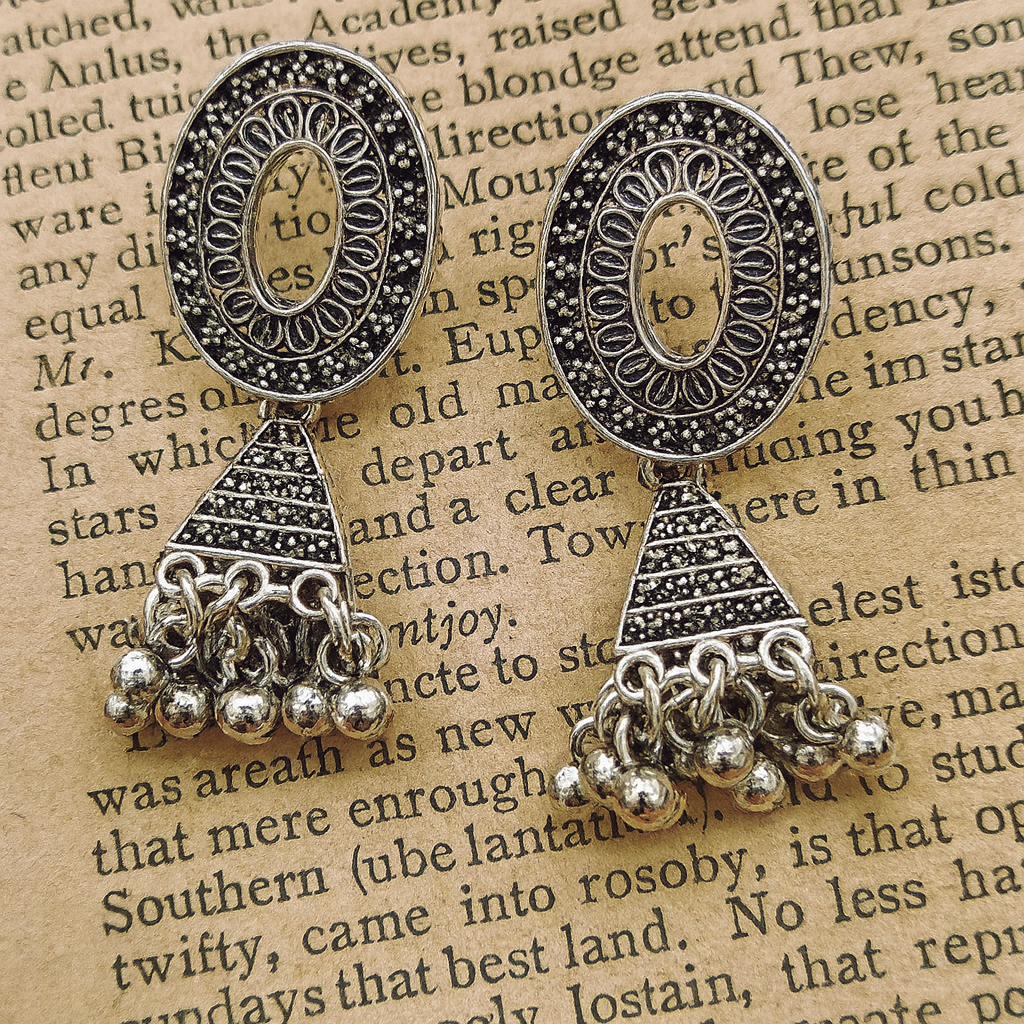 Jewelmaze Oxidised Plated Jhumki Earrings