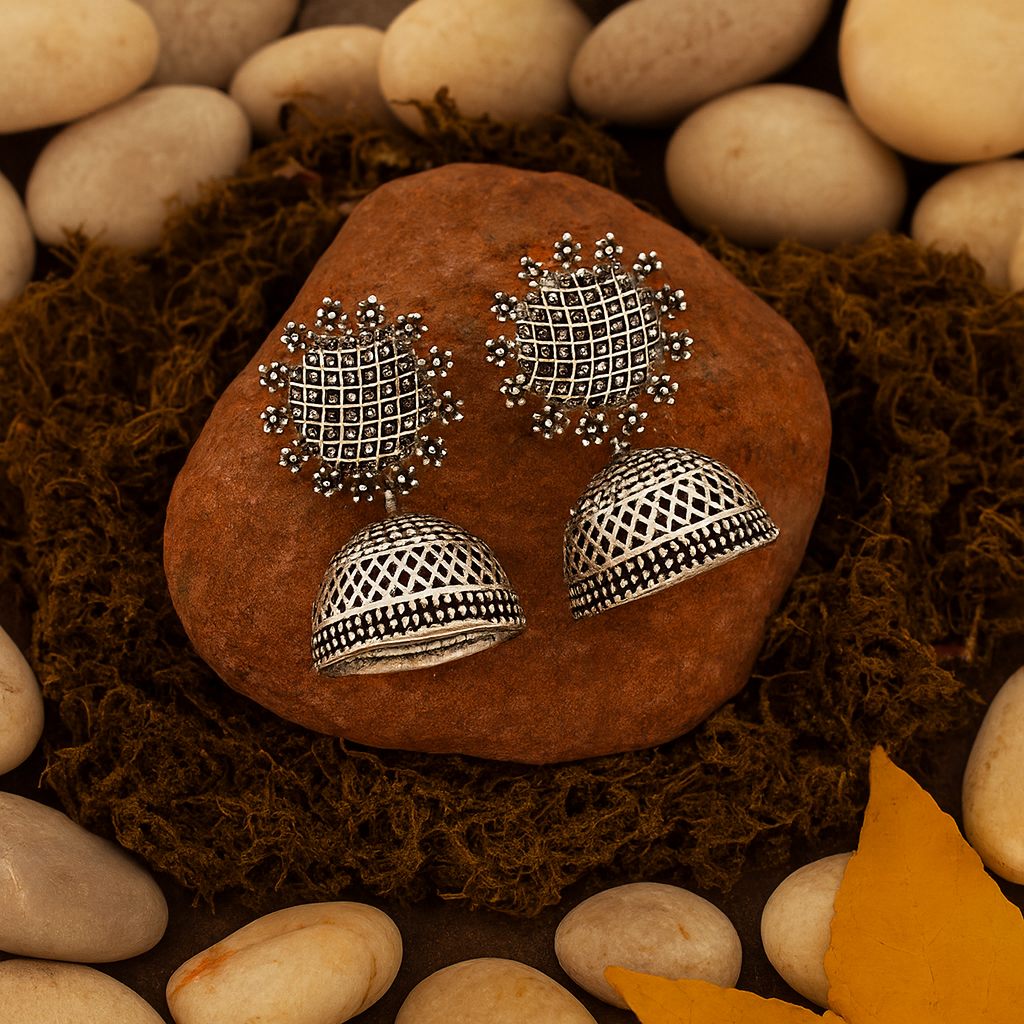 Jewelmaze Oxidized Plated Jhumki Earrings - 1315003