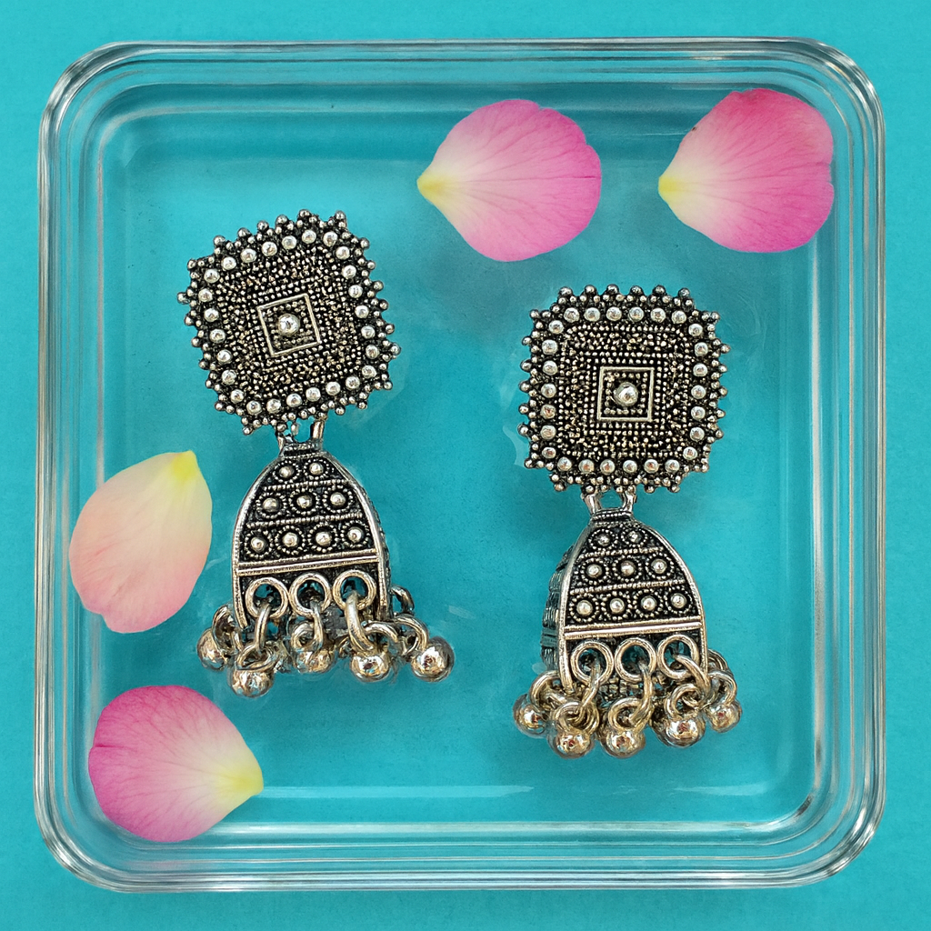 JewelMaze Oxidised Plated Jhumki Earrings - 1320012