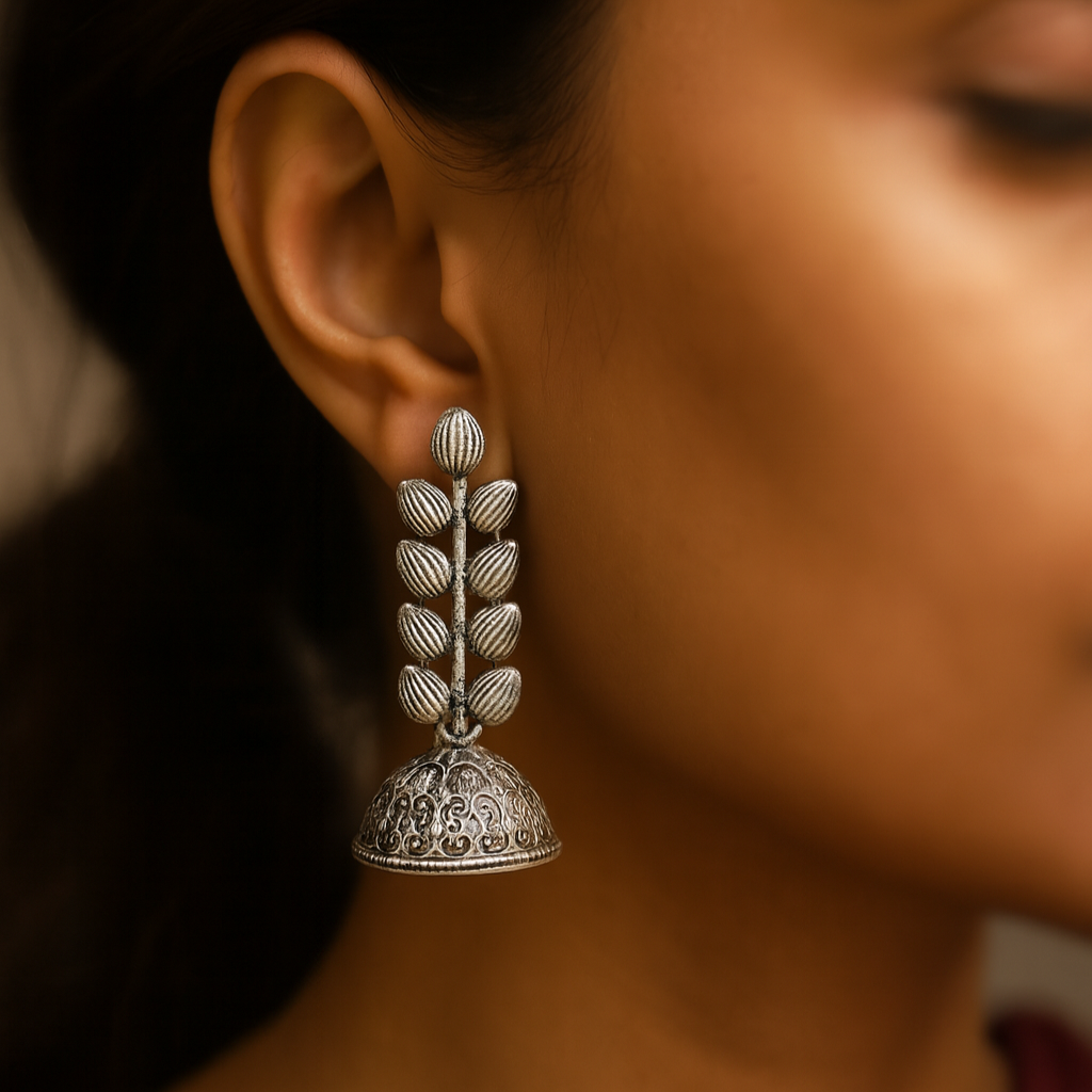 Jewelmaze Oxidized Plated Jhumki Earrings - 1315058