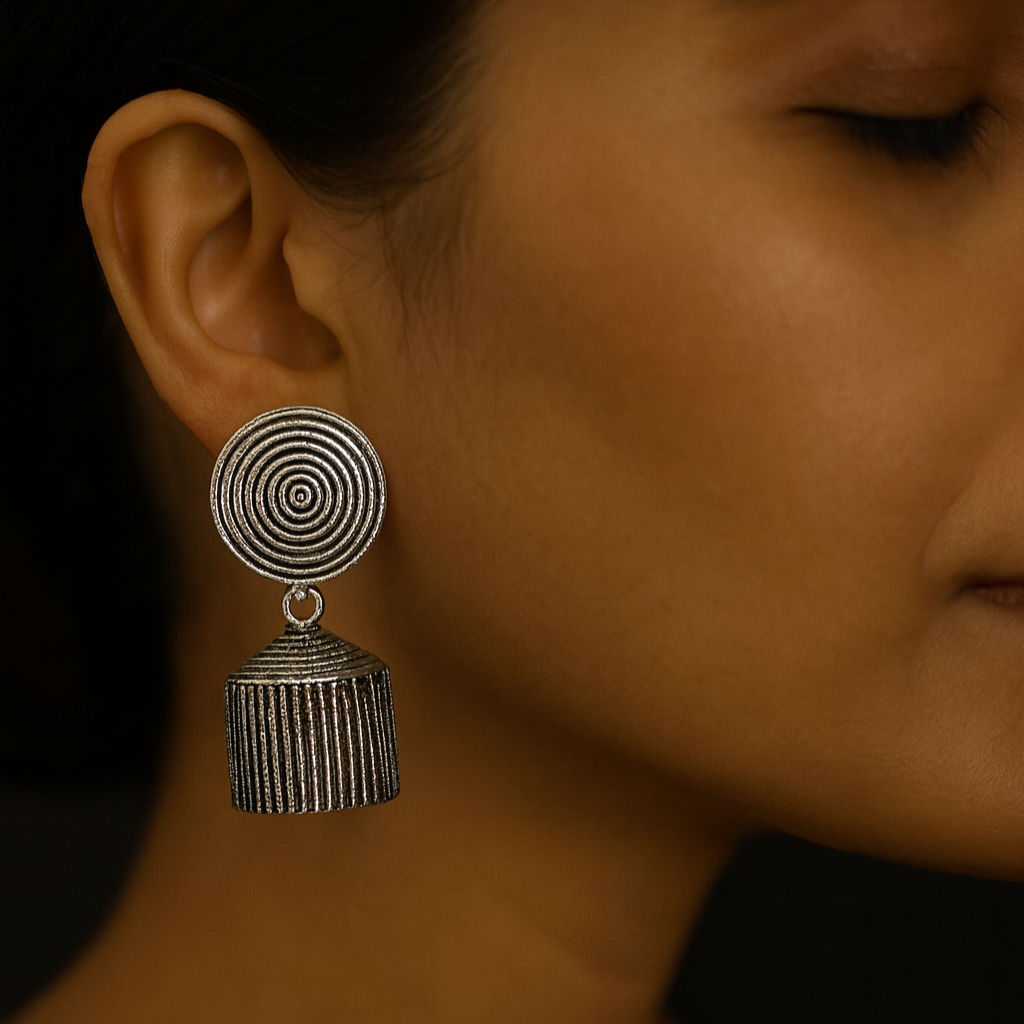 Jewelmaze Oxidized Plated Jhumki Earrings - 1315048