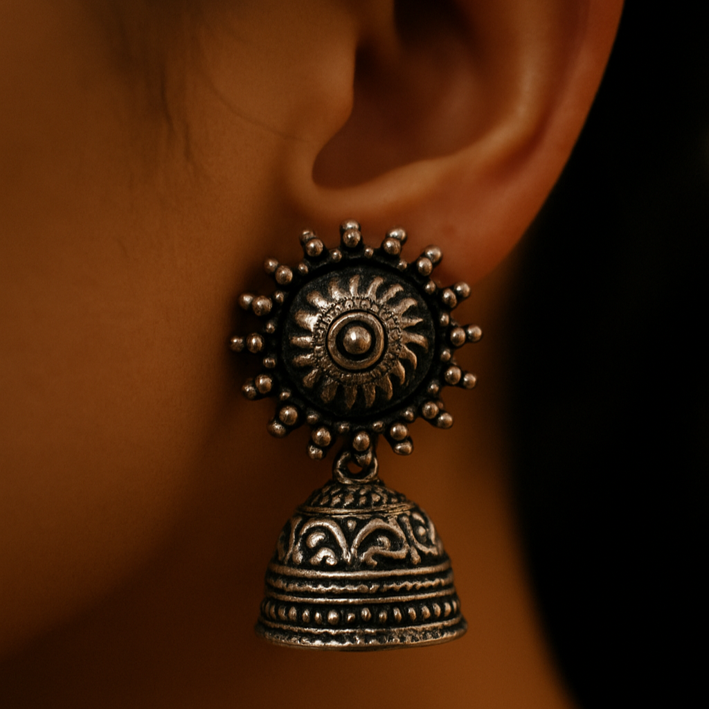 Jewelmaze Oxidized Plated Jhumki Earrings - 1315009