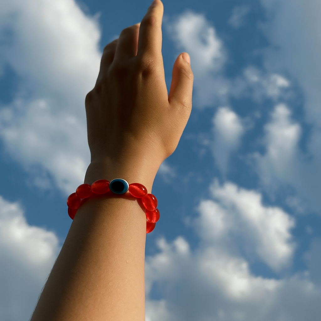 JewelMaze Orange Glass  Evil Eye Beads Bracelet