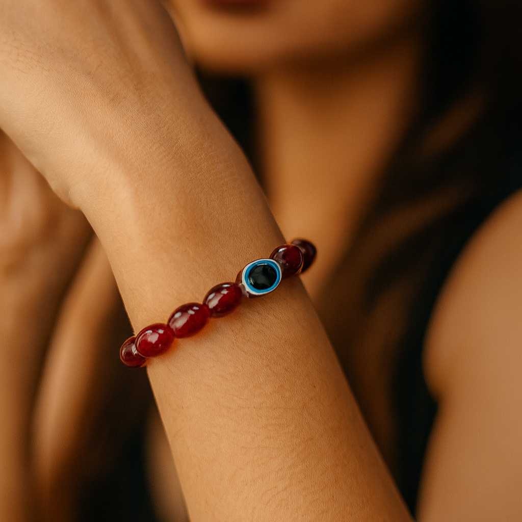 JewelMaze Maroon Glass Beads Bracelet