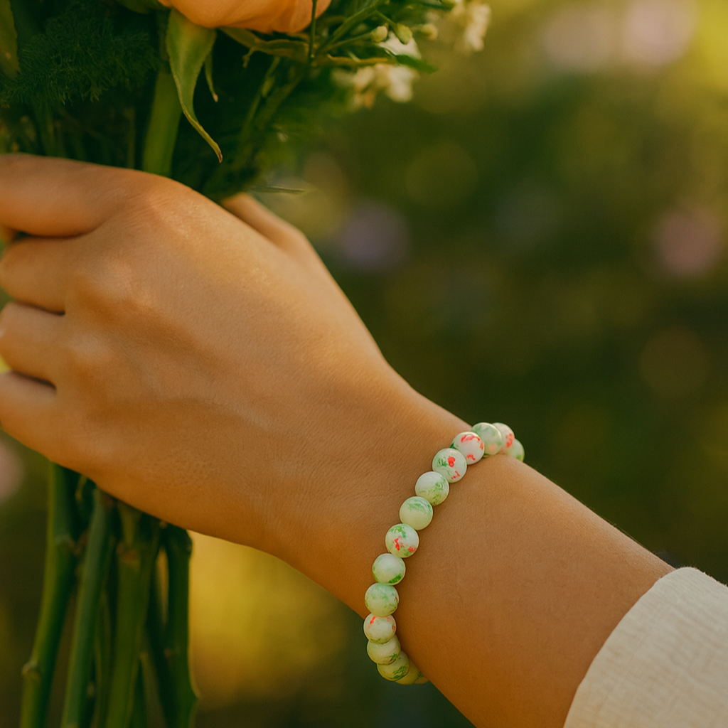 JewelMaze Green Glass Beads Bracelet - 1405103