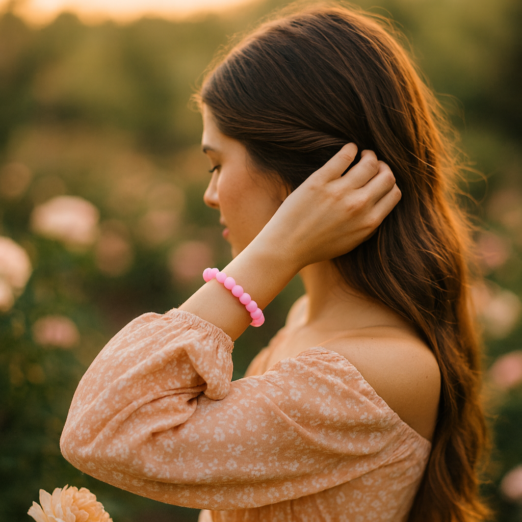 JewelMaze Pink Glass Beads Bracelet - 1405104