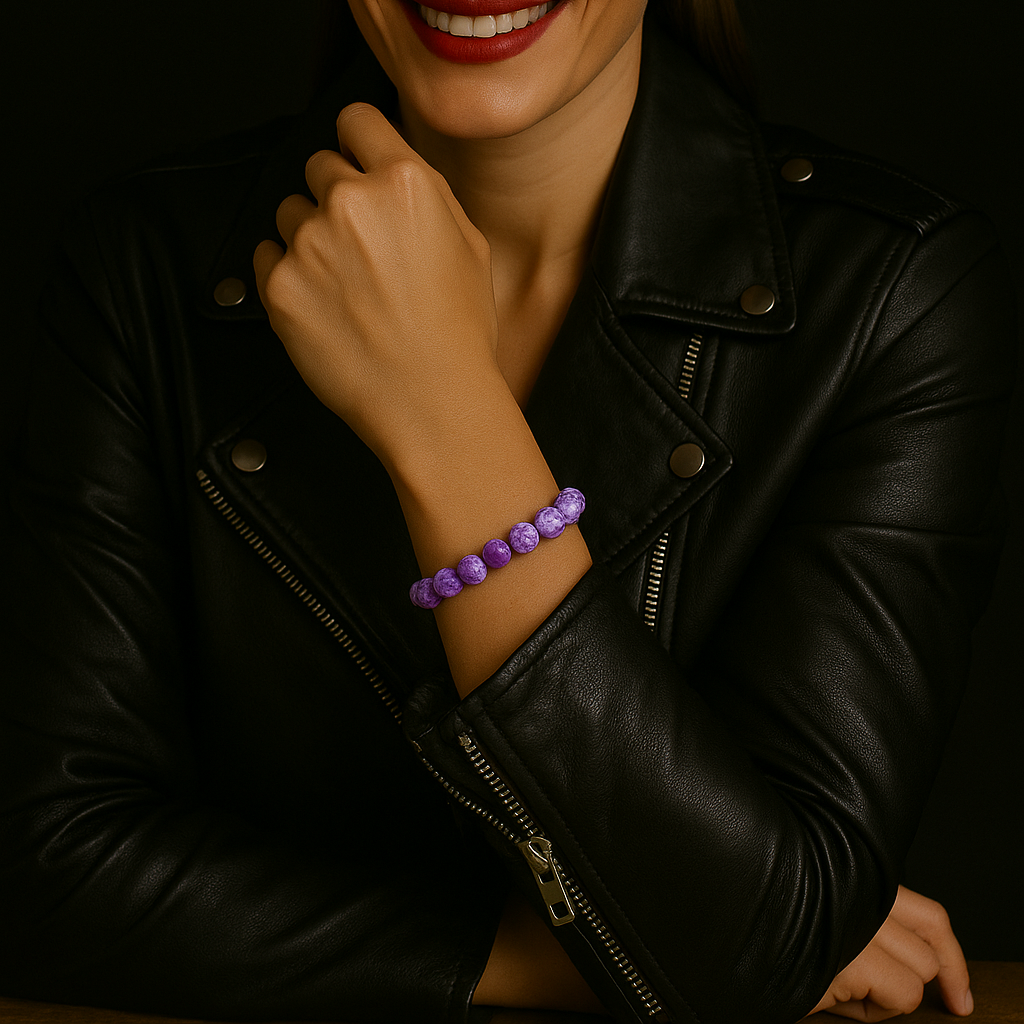 JewelMaze Purple Glass Beads Bracelet - 1405108