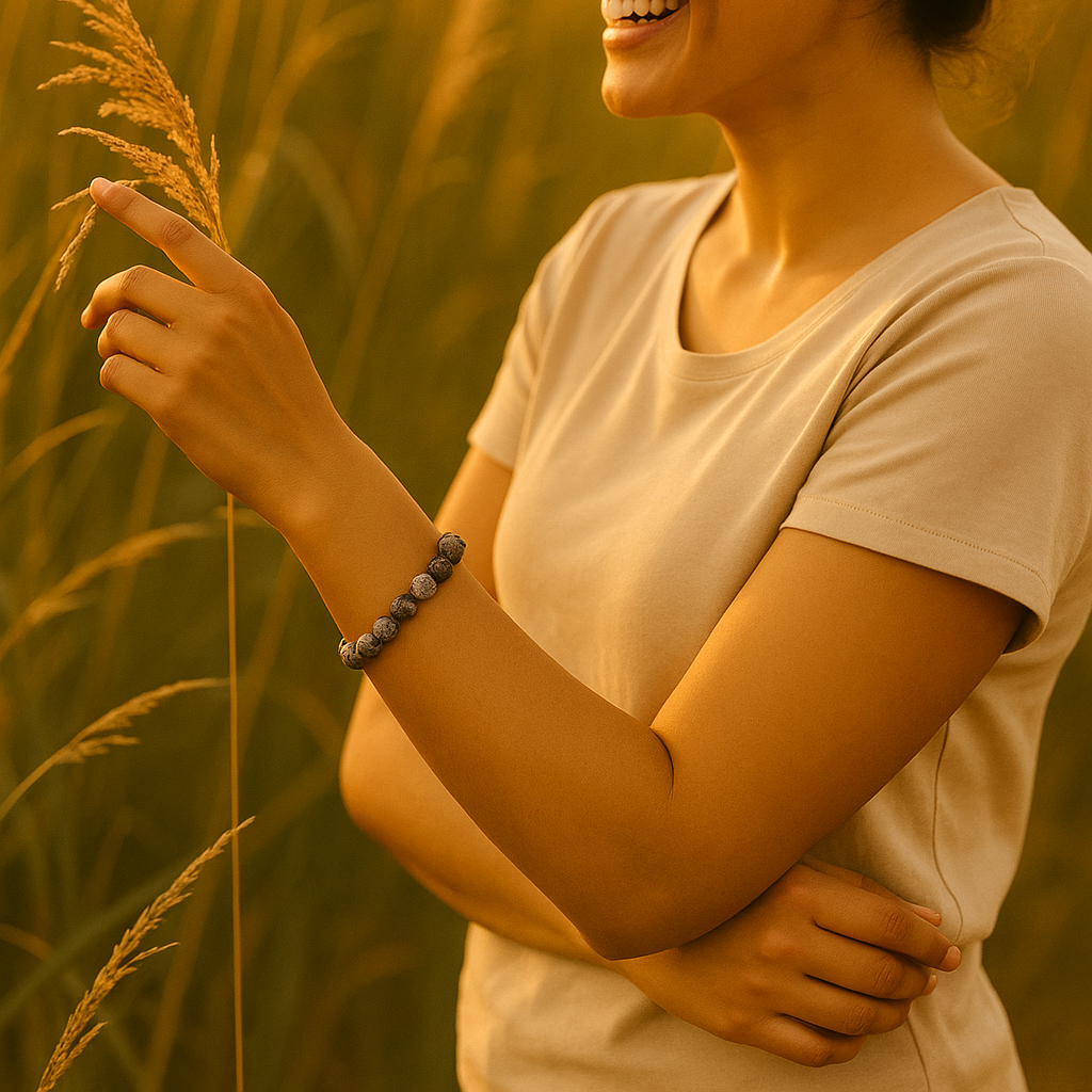 JewelMaze Black Glass Beads Bracelet - 1405111