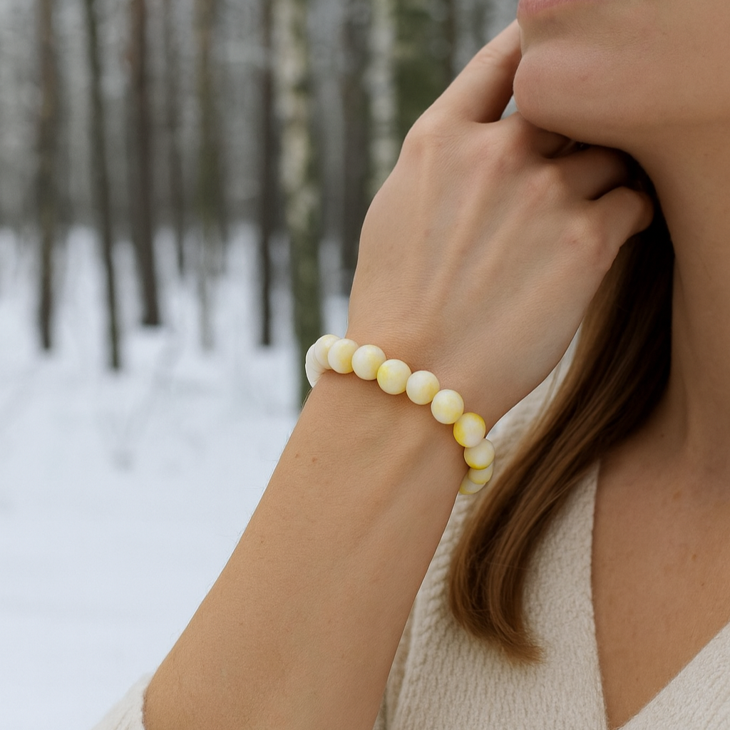 JewelMaze Yellow Glass Beads Bracelet - 1405113