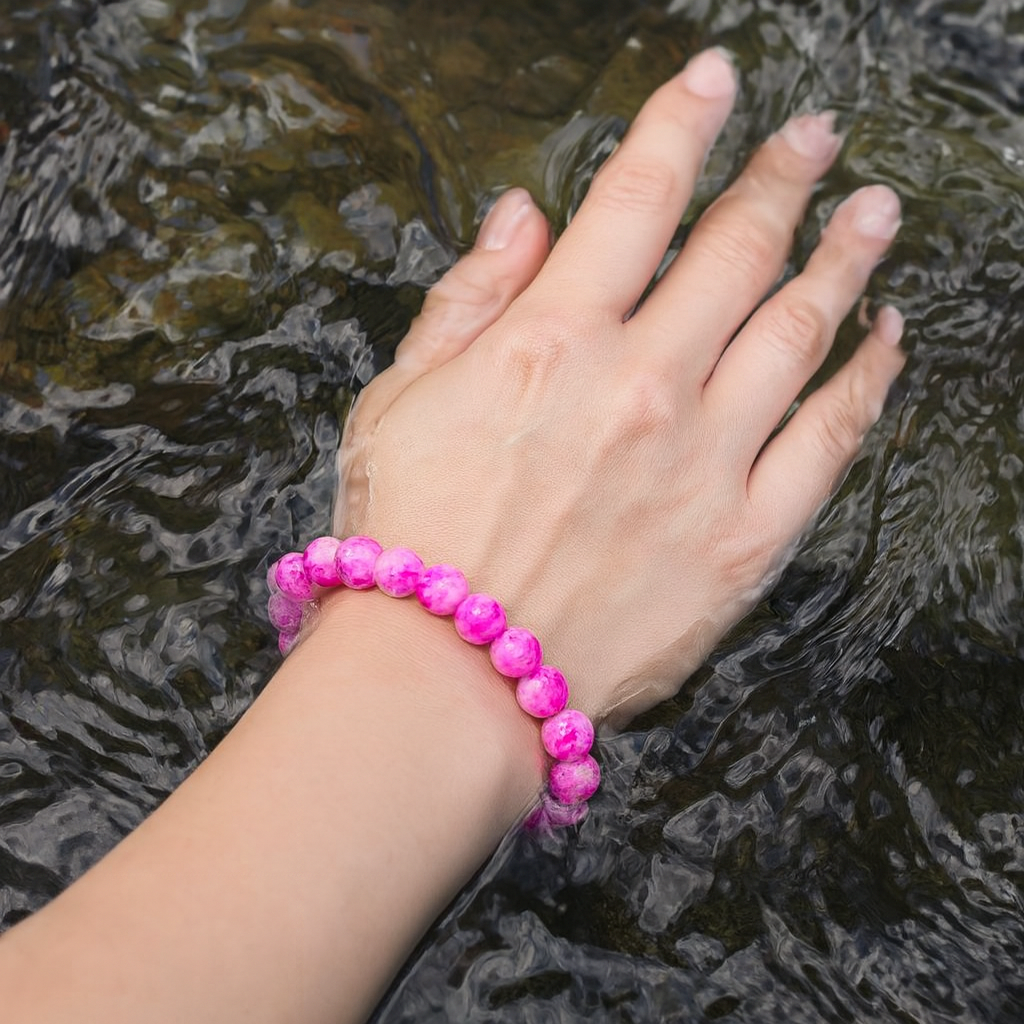 JewelMaze Pink Glass Beads Bracelet - 1405116