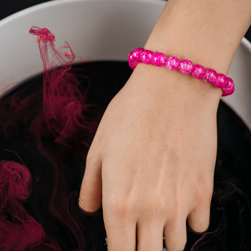 JewelMaze Pink Glass Beads Bracelet - 1405118
