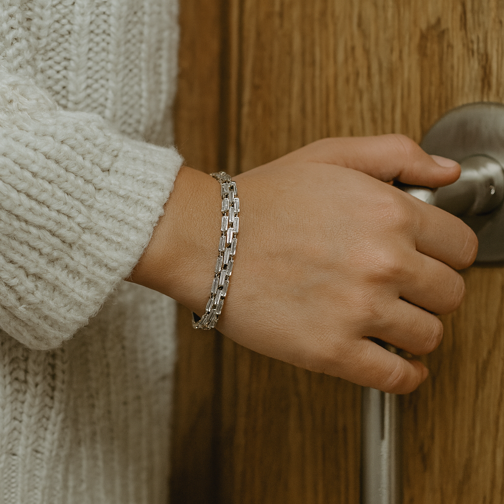 JewelMaze Silver Plated Crystal Stone 3 Line Bracelet - 1404924SL