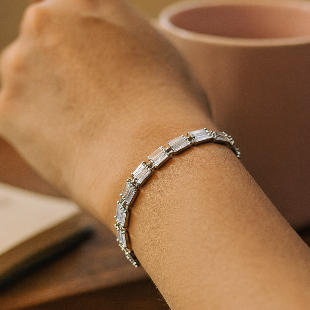 JewelMaze Silver Plated Crystal Stone 2 Line Bracelet - 1404925SL