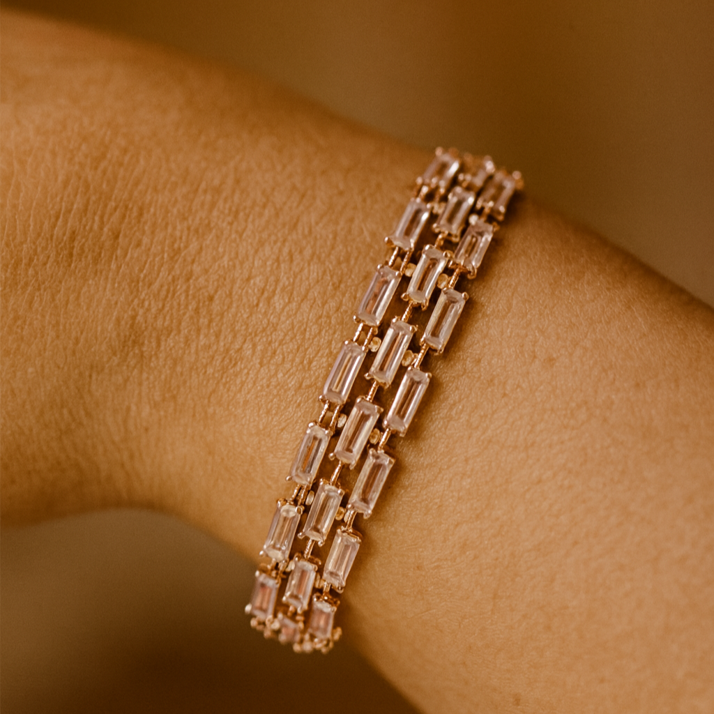 JewelMaze Silver Plated Crystal Stone 3 Line Bracelet - 1404924RG