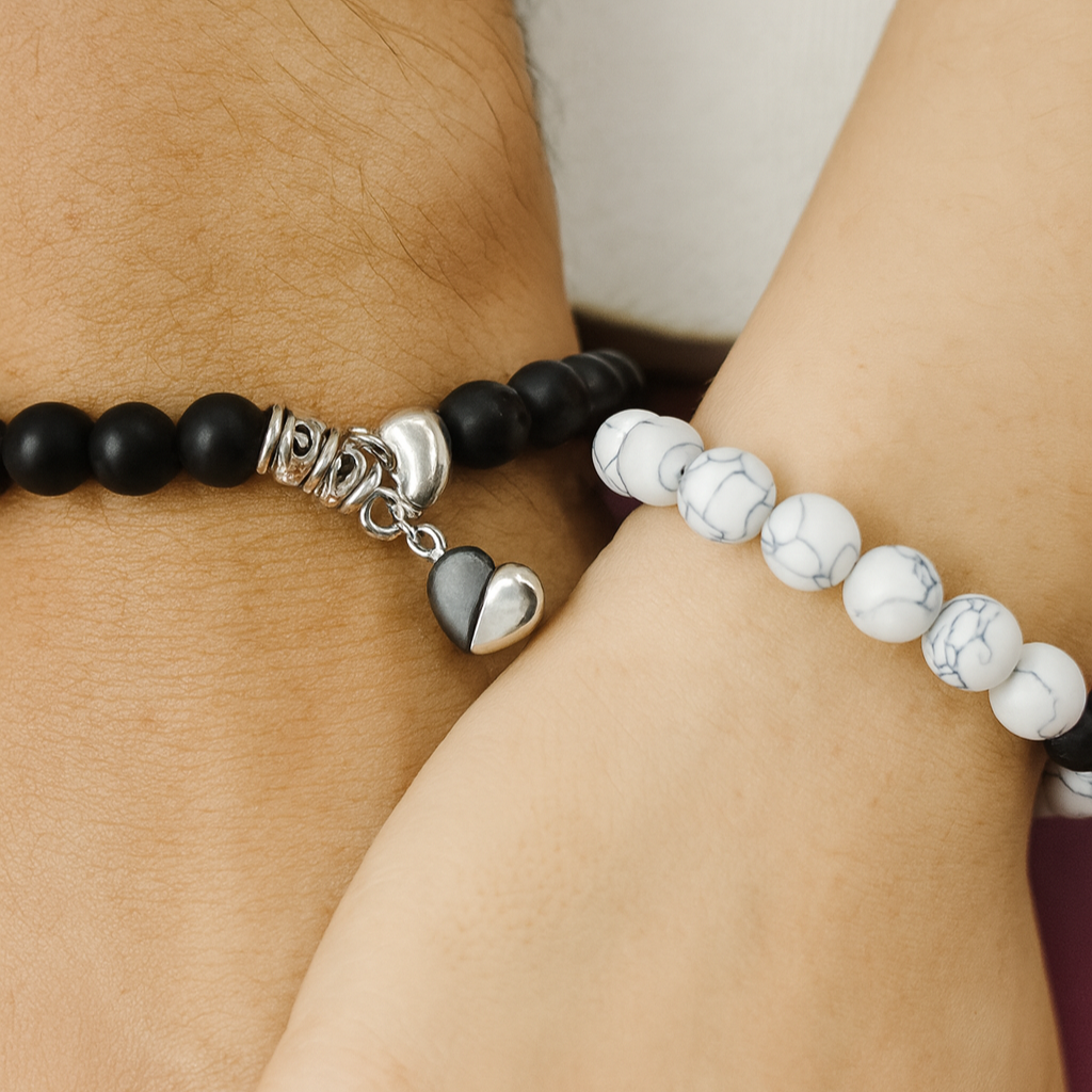 JewelMaze Heart Magnet Bracelet Set  for Men Women - 1404605