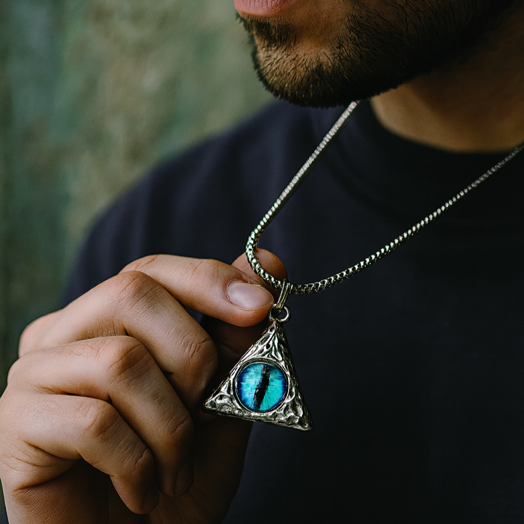 JewelMaze Unisex Illuminati Horus Demon Blue Chain Pendant