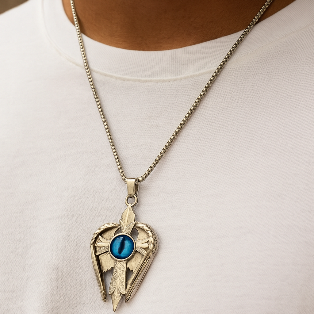 JewelMaze Silver Plated Angel Wings Shield Chain Pendant - 1404612