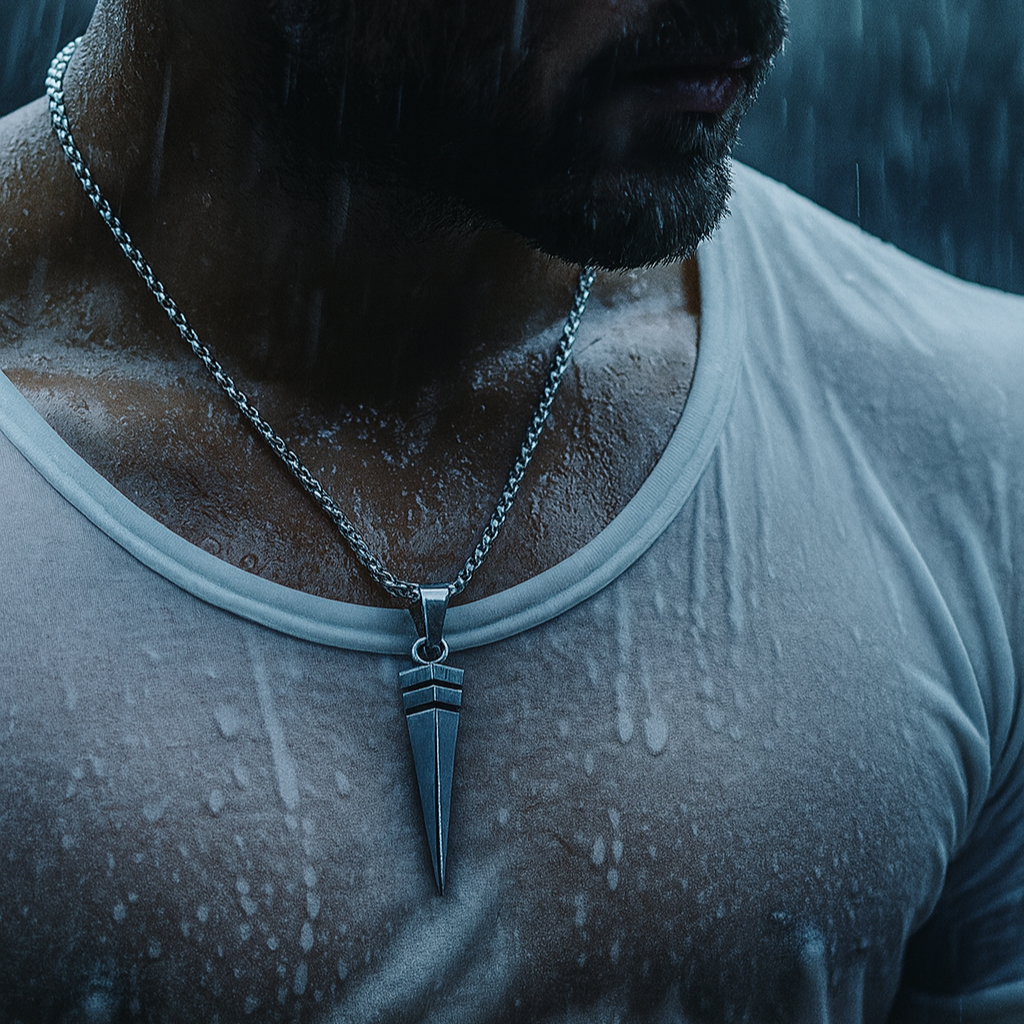 JewelMaze Modern Stainless Steel Triangle Pendant Necklace for Men