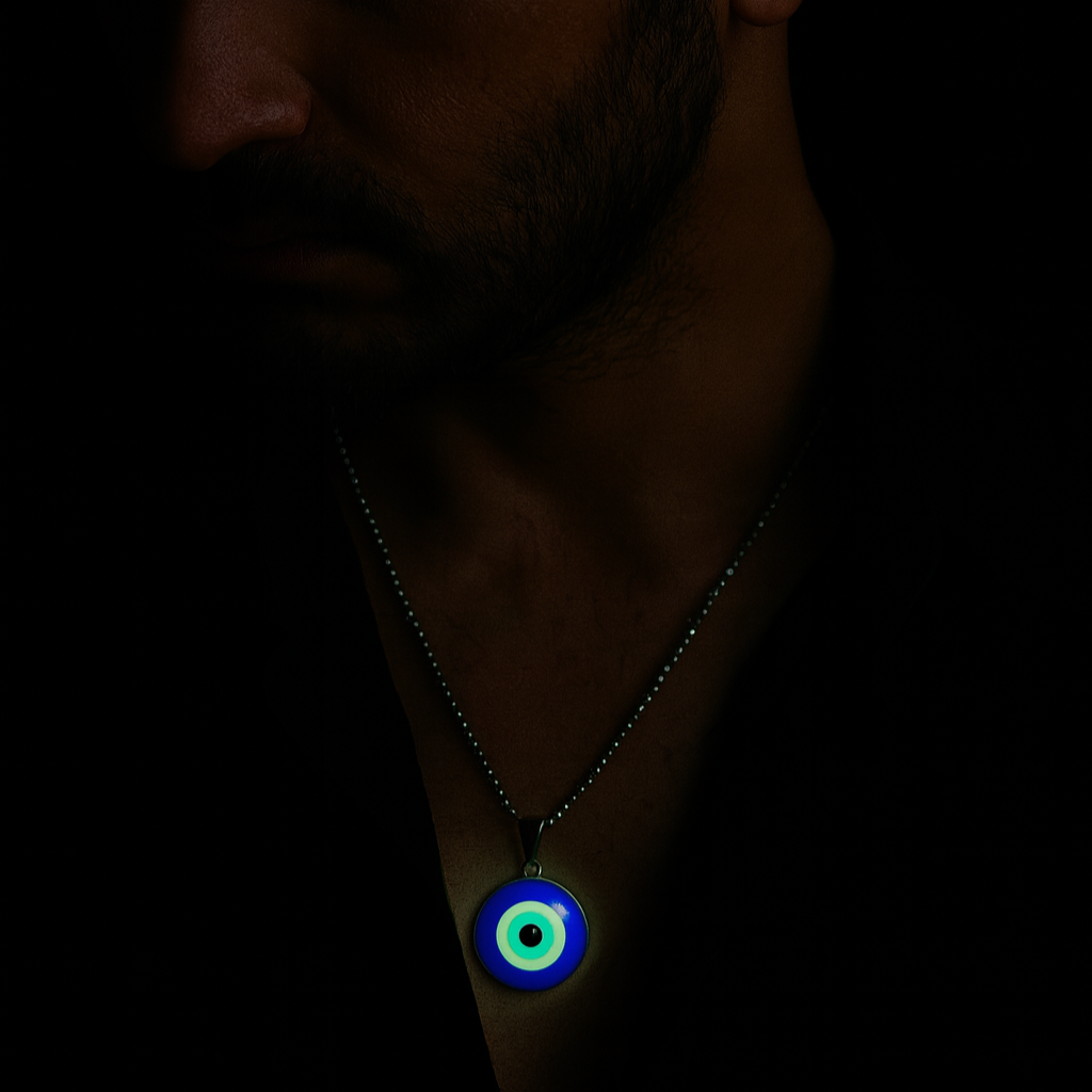 JewelMaze Glass Framed Evil Eye Locket Chain Pendant