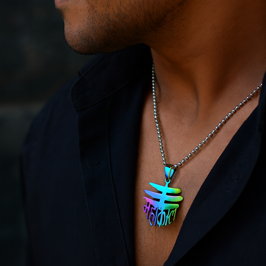 JewelMaze Silver Plated Mahakal Chain Pendant For Men - 1404610