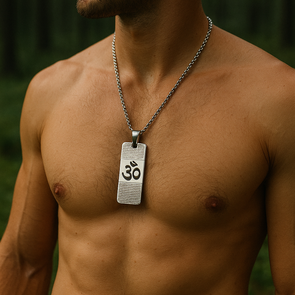 JewelMaze Silver Plated OM Chain Pendant - 1404608